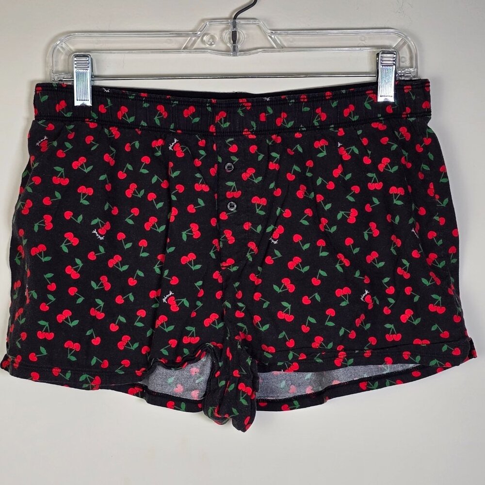 Victoria's Secret Pink Pajama Shorts Black Cherries Small Sleepwear Boxer Cherry